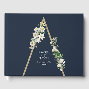 Bohemisch Wood Pyramid White Florals Blue Wedding Gästebuch