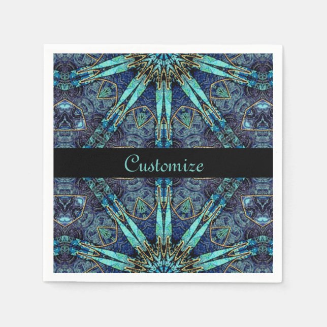 Bohemische Aquamarine Floral Star Muster Napkins Serviette (Vorderseite)
