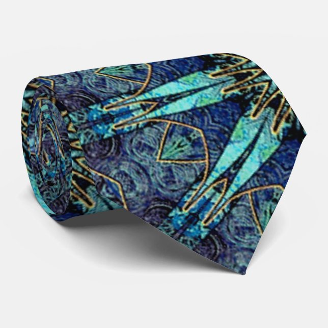 Bohemische Aquamarine florale Star-Krawatte Krawatte (Gerollt)