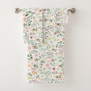 Bohemische Aquarellfarben-Blätter und Blume Badhandtuch Set
