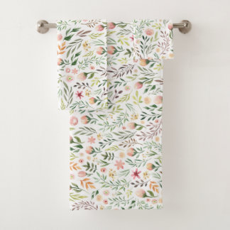 Bohemische Aquarellfarben-Blätter und Blume Badhandtuch Set