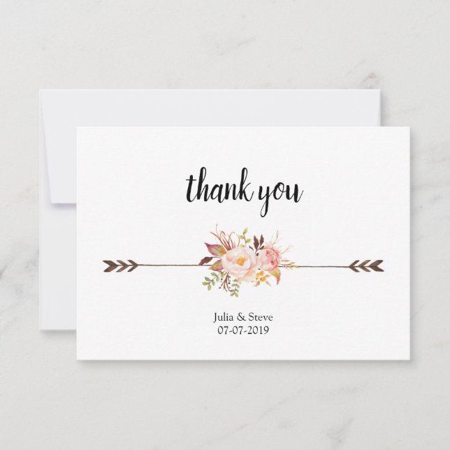 Bohemische Aquarellfarben-Blume Hochzeit von Boho  Dankeskarte (Vorderseite)