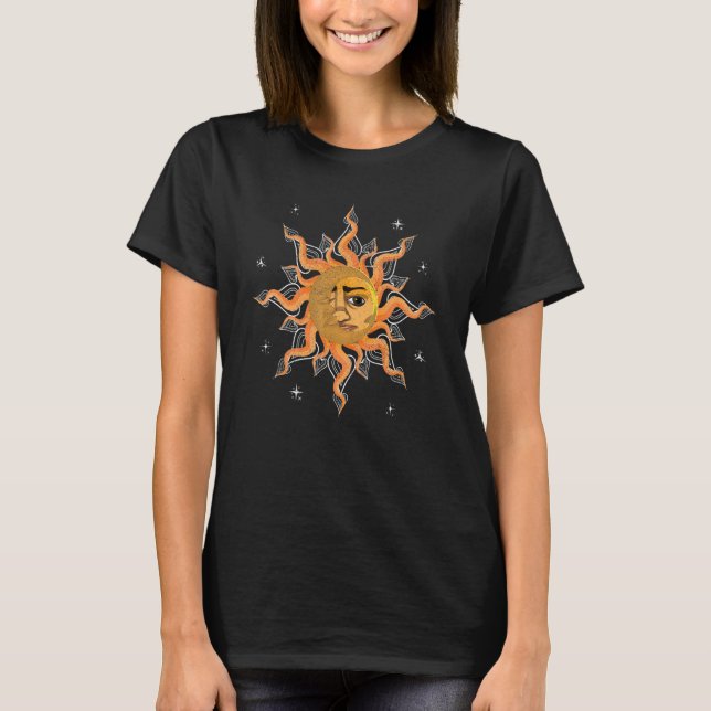 Bohemische ästhetische Astronomie Boho Sun Moon As T-Shirt (Vorderseite)