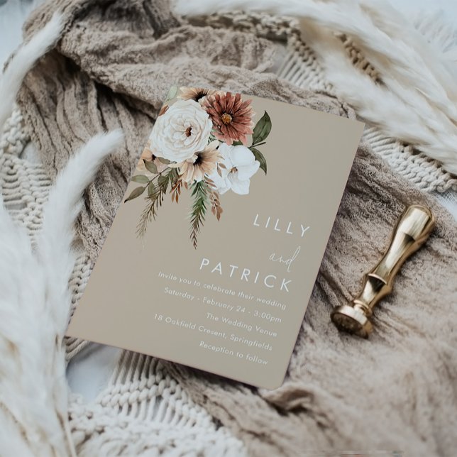 Bohemische Beige-Hochzeit Einladung (Von Creator hochgeladen)