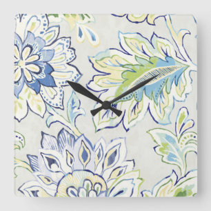 Bohemische blaue Blume Quadratische Wanduhr