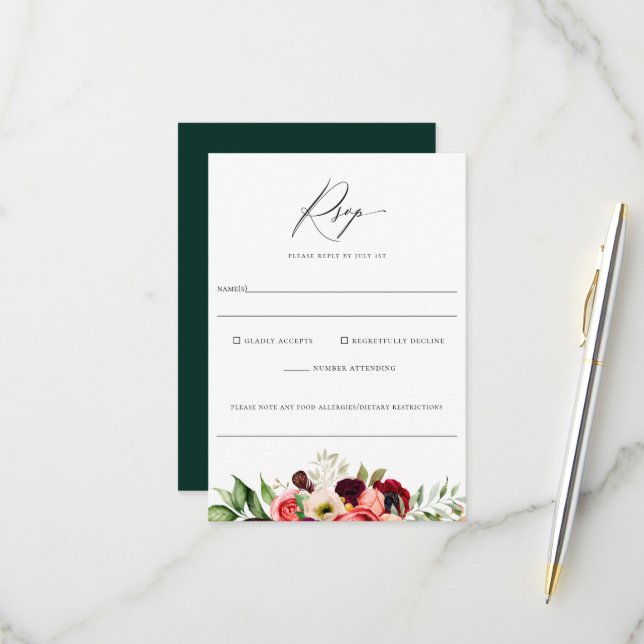 Bohemische Bloms Blumenkochtallergie RSVP Karte (Vorderseite/Rückseite Beispiel)