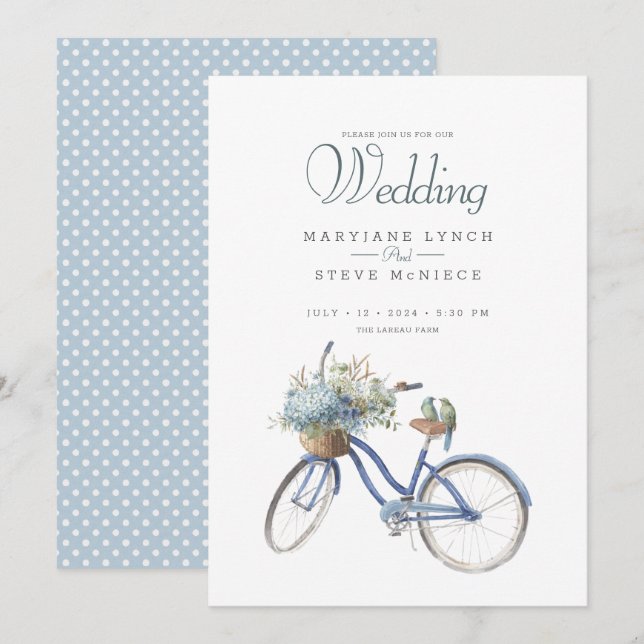 Bohemische Blue Bicycle Watercolor Hochzeit Einladung (Vorne/Hinten)