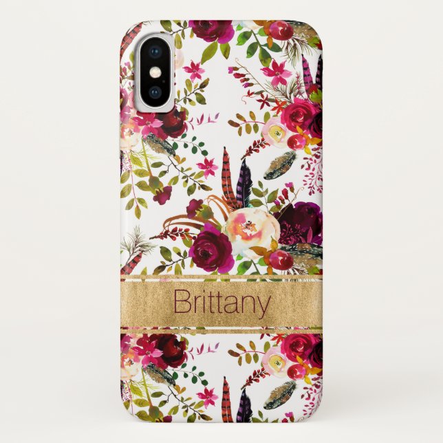 Bohemische Blume, Feathers Case-Mate iPhone X Fall Case-Mate iPhone Hülle (Rückseite)