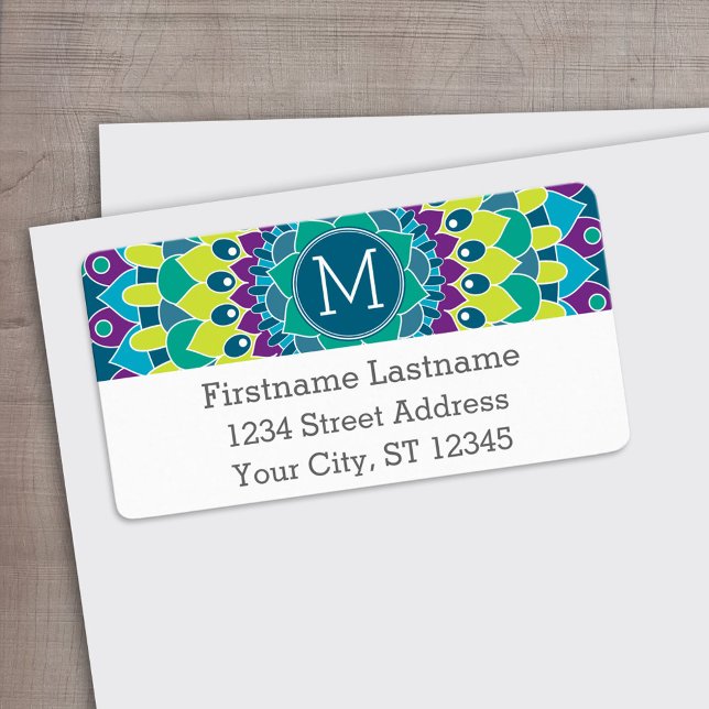 Bohemische Blume mit Monogrammen Adressaufkleber (Custom Address Label)