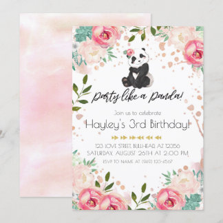 Bohemische Blume Party wie ein Panda Geburtstag Einladung