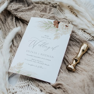 Bohemische Blumenbeige und Elfenbeinhochzeit Einladung