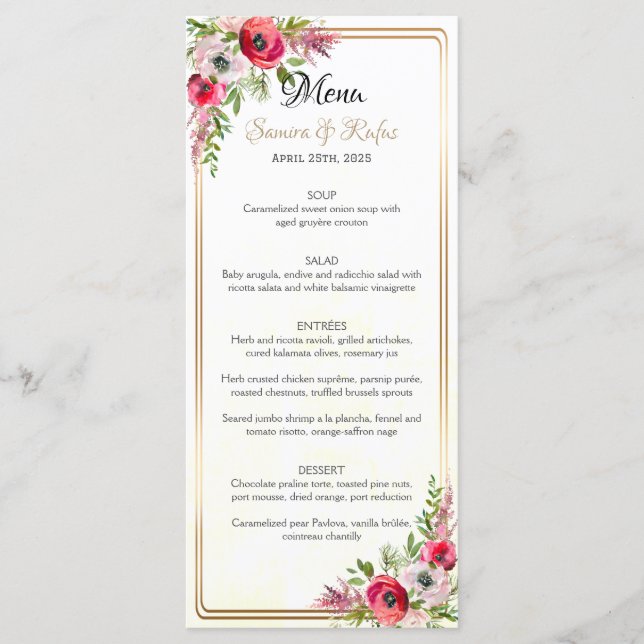 Bohemische Blumenhochzeit Menükarte (Vorderseite)