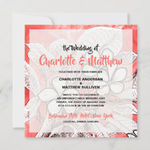 Bohemische Blumenkorallenhochzeit Pink Einladung