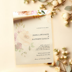 Bohemische Blush Rose Hochzeit Wasserfarben Einladung