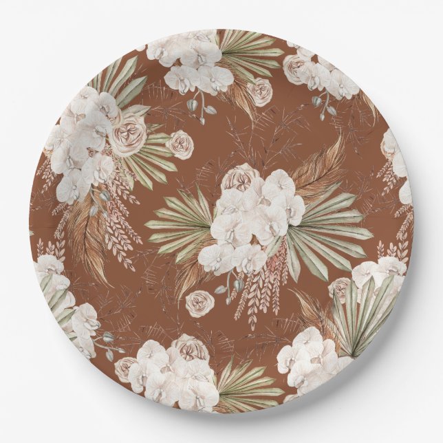 Bohemische Blüten und Federn Pappteller (Vorderseite)