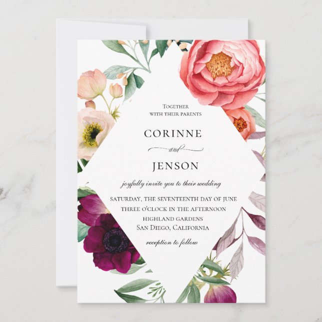 Bohemische Blütenrahmen Einladung (Vorderseite)