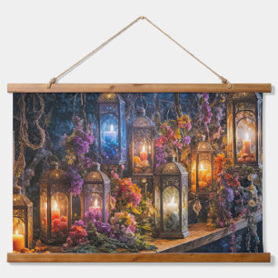 Bohemische boho trockene Blume Lanterns Mauer Kuns Wandteppich Mit Holzrahmen