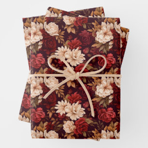 Bohemische bordeauxfarbene Blume Geschenkpapier Set