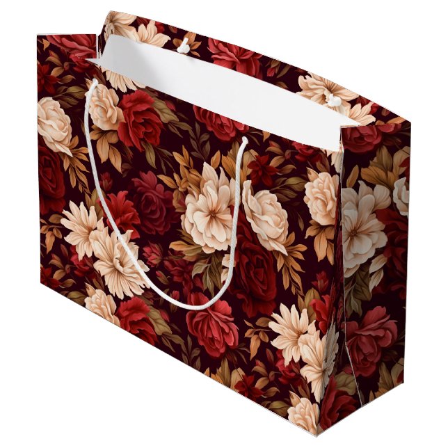 Bohemische bordeauxfarbene Blume Große Geschenktüte (Rückseite Schrägansicht)