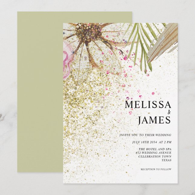 Bohemische botanische Hochzeit Einladung (Vorne/Hinten)
