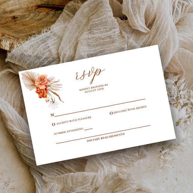 Bohemische Burnt-Orange-Blütenhochzeit RSVP Karte (Von Creator hochgeladen)