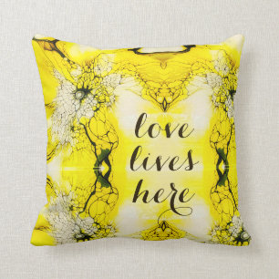Bohemische BUTTERFLY YELLOW BLACK LACINGThrow Kiss Kissen