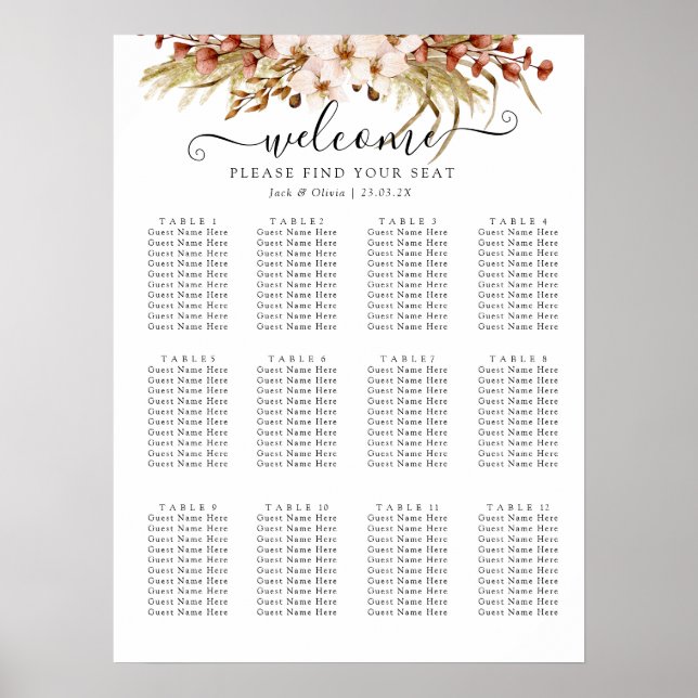 Bohemische Chic Terra Cotta BlumenWedding Poster (Vorne)