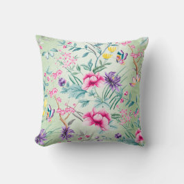 Bohemische Chinoiserie Tropische Minze Grüne Blume Kissen