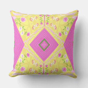 Bohemische Chintz-Illustration Gelb-Rosa-Grün Kissen