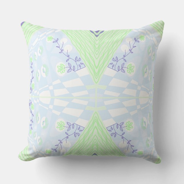 Bohemische Chintz Illustration Pastel Blue Green Kissen (Vorderseite)