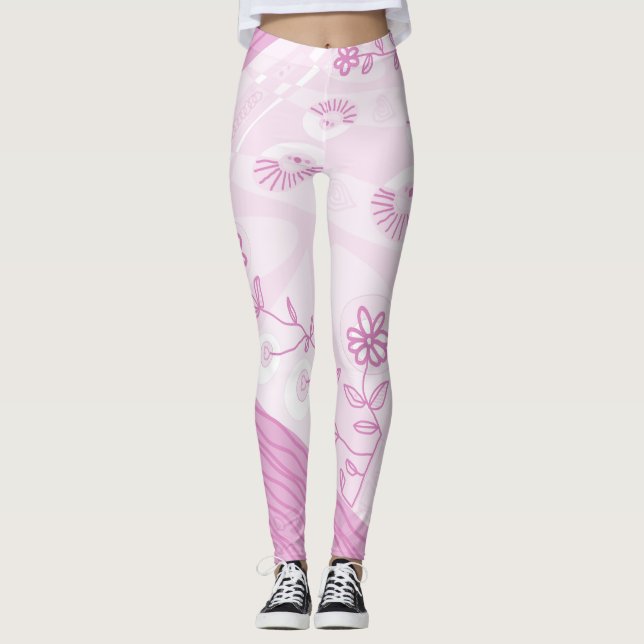 Bohemische Chintz-Illustration Pastel Pink Leggings (Vorderseite)