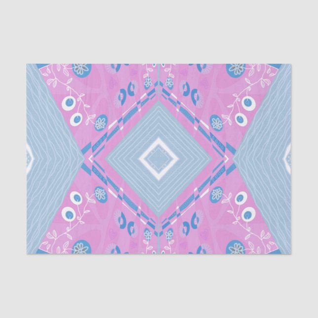 Bohemische Chintz-Illustration Rosa Blau Seidenpapier (Vorderseite)