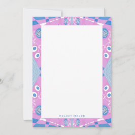 Bohemische Chintz-Illustration Rosa Blauer Name Mitteilungskarte