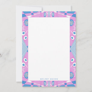 Bohemische Chintz-Illustration Rosa Blauer Name Mitteilungskarte