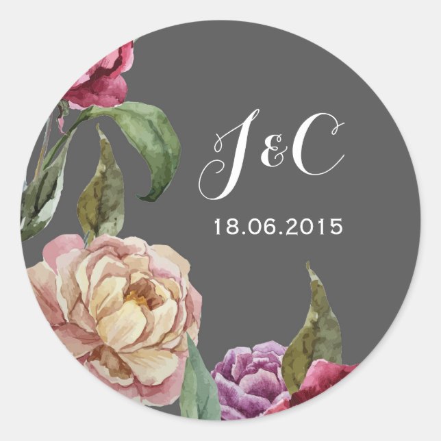 Bohemische Dark Floral Wedding Aufkleber (Vorderseite)