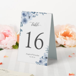 Bohemische Dusty Blue Floral Wedding Tischnummer Tischaufsteller