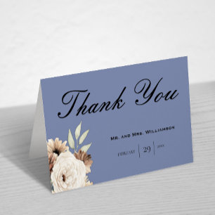 Bohemische Dusty Blue Natural Wildblumen Hochzeit Dankeskarte