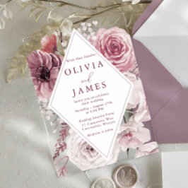 Bohemische Dusty Rose & Mauve Floral Wedding Acryleinladungen
