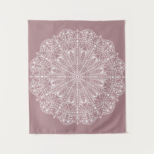 Bohemische Dusty Rose Rosa Mandala Wandteppich (Vorderseite)