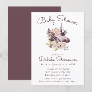 Bohemische Einhorn-Kinderdusche   Wein Boho Floral Einladung