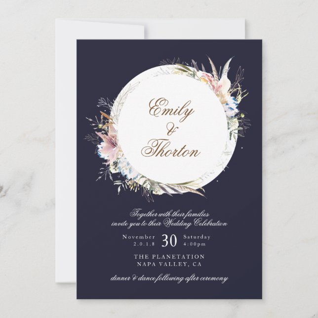 Bohemische Einladung zur Hochzeit von Navy Whimsic (Vorderseite)