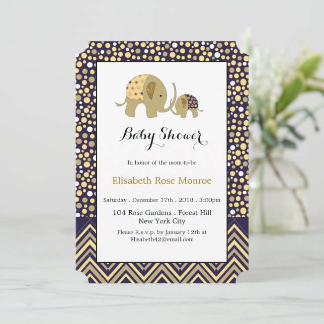 Bohemische Elefant und Zickzack Babydusche Einladung (Stehend Vorderseite)