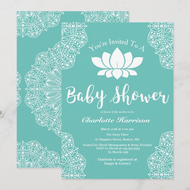 Bohemische Elegante White Lotus Mandalases Kinderd Einladung (Vorne/Hinten)