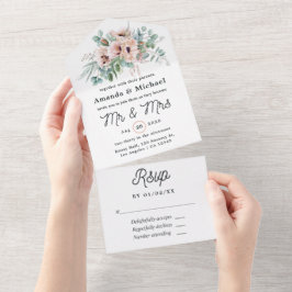 Bohemische Eukalyptus Pink Poppy Hochzeit All In One Einladung
