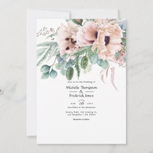 Bohemische Eukalyptus Pink Poppy Hochzeit Einladung