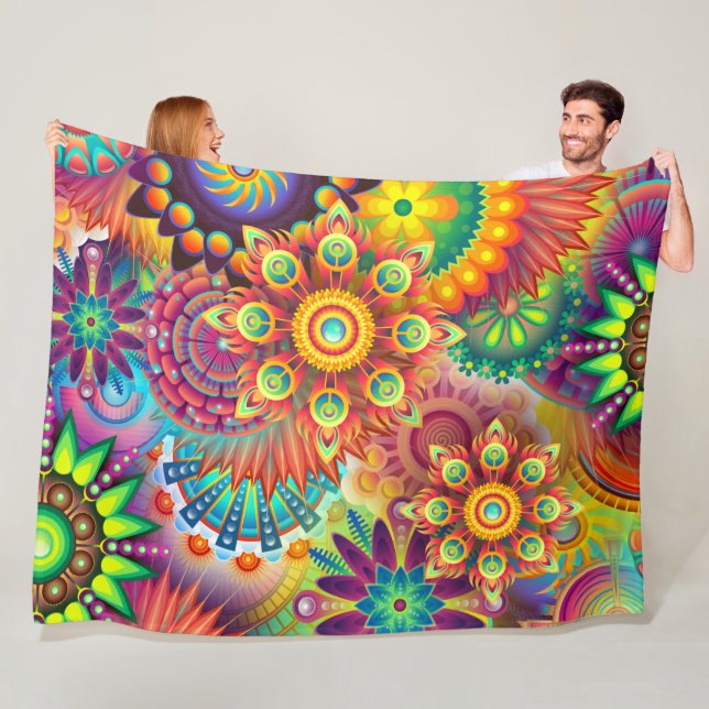 Bohemische Farbenfrohe Retro Hippie Psychedelic Bl Fleecedecke (Beispiel)