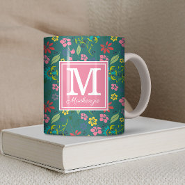 Bohemische farbige Blume Aquamarin Monogramm Kaffeetasse