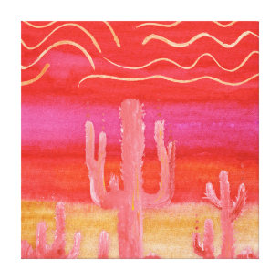 Bohemische farbige Wüste Südwest-Saguaro-Kakteen Leinwanddruck