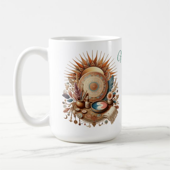 Bohemische Farbmischung, Blume und Dekoration Kaffeetasse (Links)