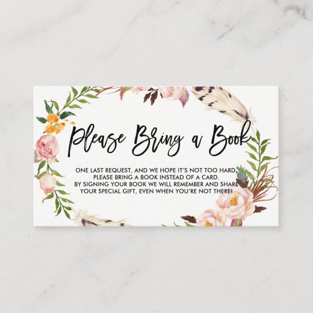 Bohemische Feathers und Blume Bitte buchen Begleitkarte (Vorderseite)